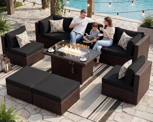Vista 47 de NICESOUL Juego de muebles de patio de ratán extra grande con mesa para fogata de gas y propano, 29.3 pulgadas, respaldo alto, cómodos conversaciones