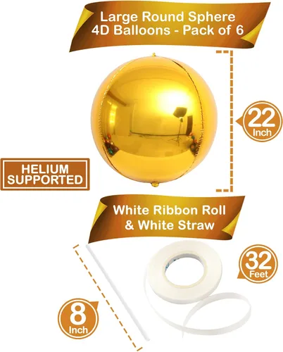 Vista 6 de KatchOn, Globo grande de aluminio dorado de 22 pulgadas, paquete de 6, globos gigantes negros metálicos, 22 pulgadas, paquete de 6, globos de Mylar