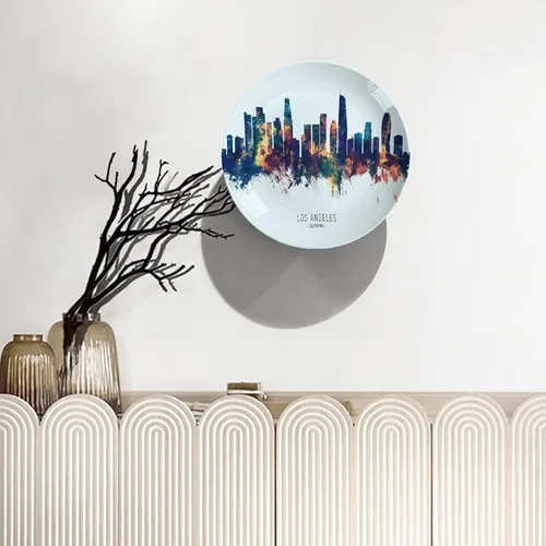 Vista 5 de Platos decorativos de horizonte de Los Ángeles, plato decorativo de paisaje urbano con soporte, adorno de cerámica para decoración de cocina, 6