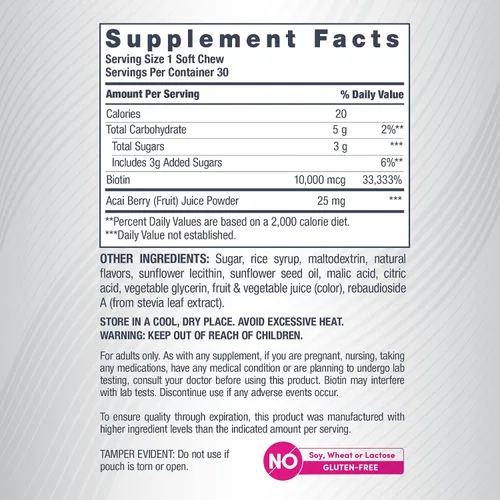 Vista 3 de Neocell Laboratories Asaí masticable Biotin Bursts, alta potencia, 30 onzas fluidas, S1560515N, 1, 1