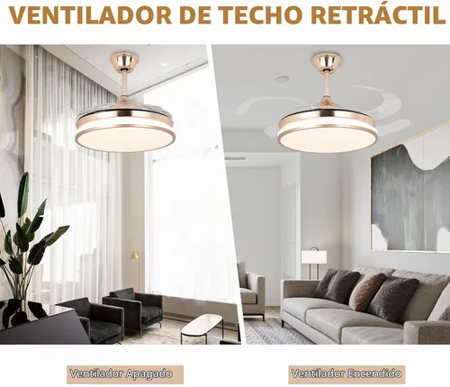 Vista 6 de STERREN Ventilador de techo retráctil dorado con luces, ventilador de techo LED moderno de perfil bajo sin aspas de 42 pulgadas para dormitorio