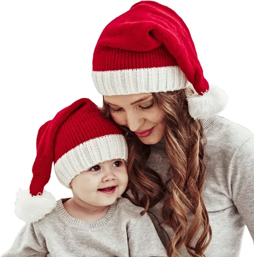 Vista 8 de 2 gorros de punto de Navidad para padres e hijos, gorro de Papá Noel para adultos, bebés, invierno, cálido, gorro de calavera para fiestas