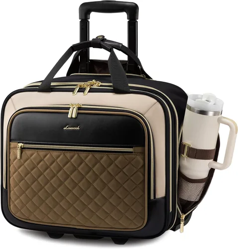 Vista 10 de LOVEVOOK Bolso para portátil rodante para mujer, maletín con ruedas de 17.3 pulgadas, equipaje de mano blando para debajo del asiento, artículo