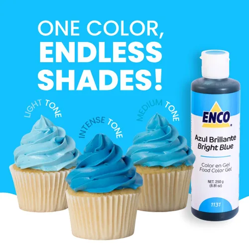 Vista 4 de ENCO Gel Colorante Alimentario Azul Brillante 8.8 oz (250g) Concentrado, Vegano AZUL BRILLANTE 1131