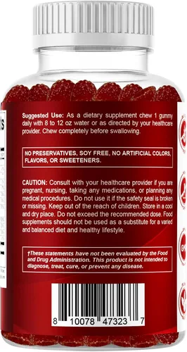 Vista 9 de Gomitas de complejo de vitamina B Vitamatic con vitamina C e inositol - Sabor natural a fresa - 60 gomitas (1 botella)