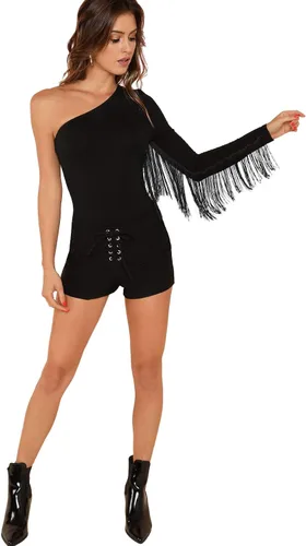 Vista 5 de VERDUSA Bodysuit de manga larga con un solo hombro y ribete de flecos para mujer