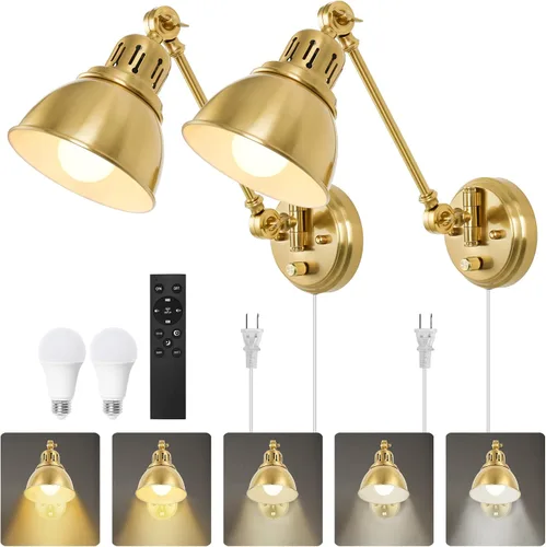 Vista 14 de GOODATE Apliques de pared enchufables, iluminación de pared con interruptor de encendido y apagado regulable, lámpara de pared con brazo oscilante