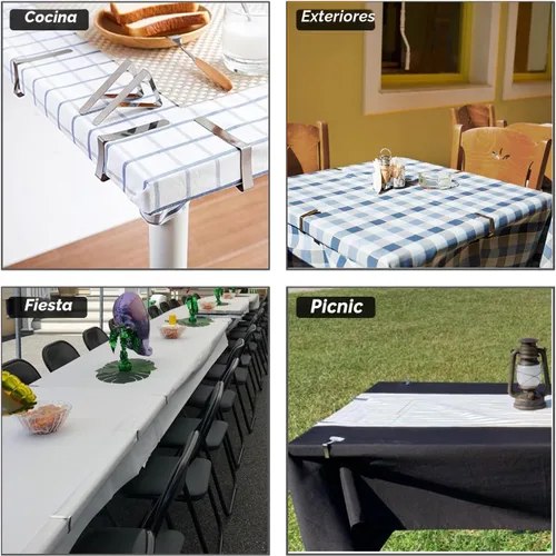 Vista 3 de TriPole Paquete de 32 clips para mantel de picnic, clips de acero inoxidable para mesas al aire libre, cubiertas de mesas de metal, abrazaderas