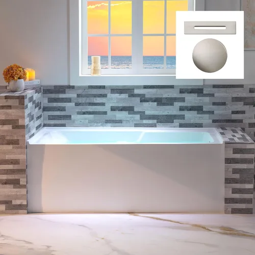 Vista 27 de WOODBRIDGE Bañera rectangular de acrílico de 60 pulgadas en blanco con drenaje derecho, drenaje desplegable de níquel cepillado incluido BA6030R