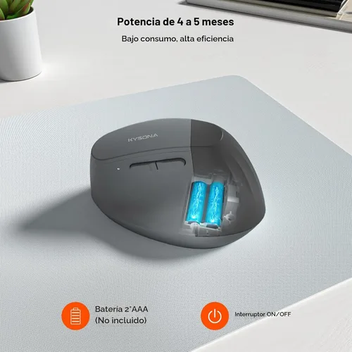 Vista 7 de KYSONA EM18 - Ratón vertical ergonómico inalámbrico, diseño Ergo, mouse inalámbrico Bluetooth para manos medianas, clic silencioso, DPI ajustable