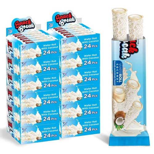 Vista 14 de Snack Break Snacks de oblea enrollada de coco con relleno cremoso de coco, bocadillos de oblea envueltos individualmente, (paquete de 24)