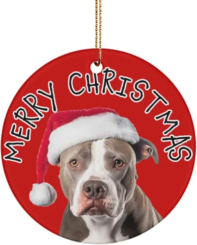 Vista 2 de Pitbull Adorno de Navidad, adorno de árbol de Navidad para amantes de Pitbull