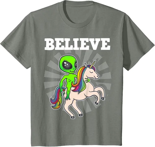 Vista 91 de Believe Space Alien Riding Unicorn - Camiseta de regalo divertida, Negro, S