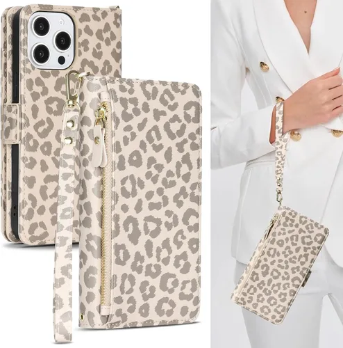 Vista 3 de Funda para iPhone 13 Pro Max/12 Pro Max con correa, leopardo beige Beige (Beige Leopard)