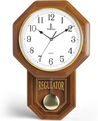 Vista 12 de Reloj de pared de péndulo, reloj regulador de madera real, silencioso Madera oscura
