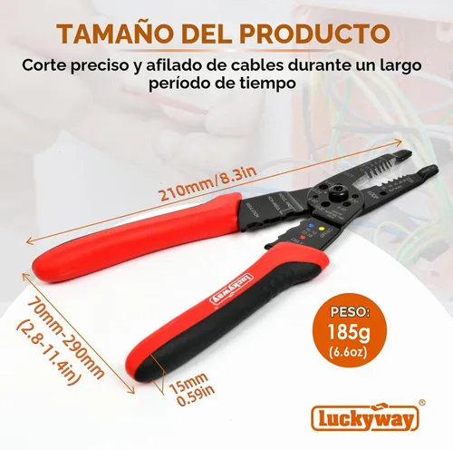 Vista 6 de Luckyway Herramienta profesional para pelacables/engarzado de cables de 8 pulgadas, cortador de alambre de 10-22 AWG, crimpadora de cables