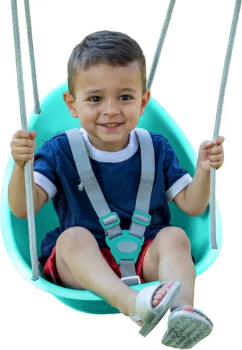 Vista 10 de Swurfer Columpio de coco para niños pequeños, cómodo columpio para bebé al aire libre, arnés de seguridad ajustable de 3 puntos, sistema de bloqueo