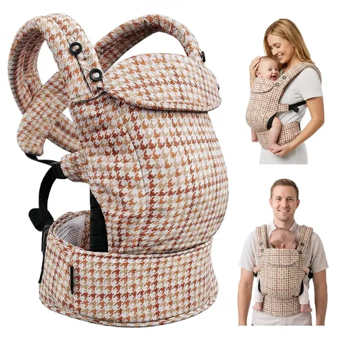 Vista 10 de Fruiteam - Portabebés ergonómico y ajustable, 100% algodón con soporte para la cabeza (cuadros negros y blancos)