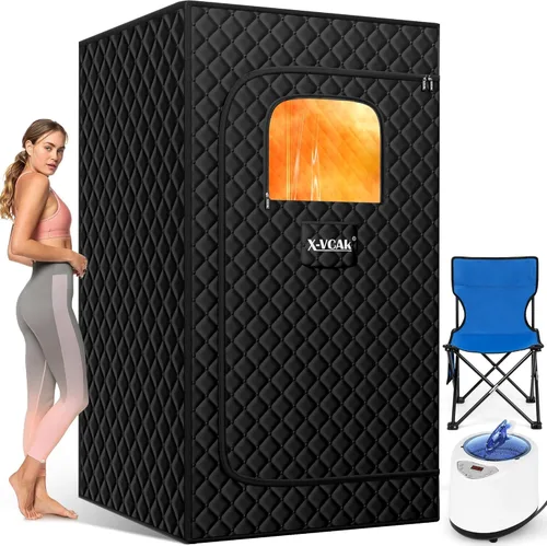 Vista 9 de X-Vcak Sauna para 2 personas, sauna portátil con 5 capas impermeables, tienda de campaña de sauna de vapor portátil con 2 vapores, 2 sillas