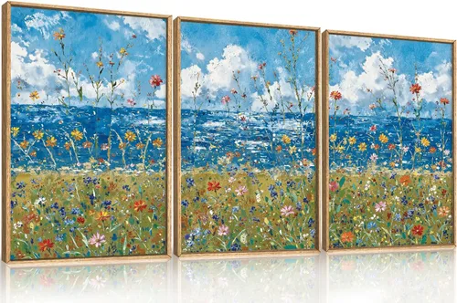 Vista 47 de Arte de Pared de Lienzo Enmarcado con Grandes Pinceladas Abstractas, Decoración de Pared Azul Marino Neutro, Pintura de Pared Moderna en Tonos