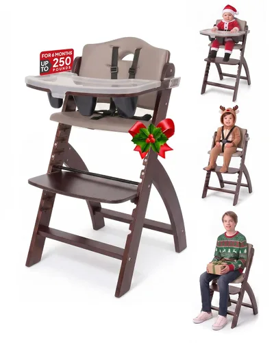 Vista 16 de Abiie Beyond Junior Convertible Wooden High Chair with Removable Tray Cojín de madera gris brumosa - Perla negra
