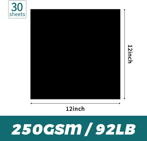 Vista 2 de YINUOYOUJIA Cartulina 12 x 12 pulgadas Papel grueso 30 hojas, cartulina negra de 250 g/m²/92 lb