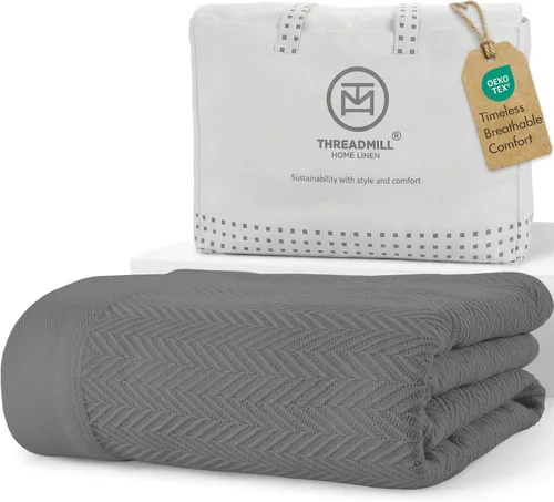 Vista 12 de Threadmill - Mantas de algodón de lujo para cama tamaño individual Manta 100% algodón para todas las estaciones para cama individual Manta