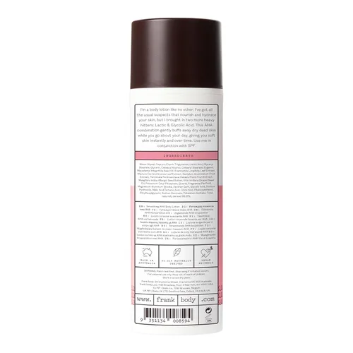 Vista 2 de frank body Loción corporal suavizante AHA Exfolia suavemente para suavizar KP y brotes corporales Con ácidos lácticos y glicólicos, aceites