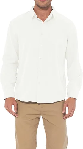 Vista 7 de Camisa casual de lino con botones para hombre manga larga ajuste regular camisa de playa con bolsillo