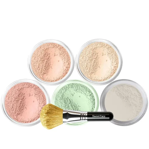 Vista 14 de Kit de 5 piezas con cepillo facial (BEIGE) Mineral Maquillaje Set Full Size Powder Bare Skin Matte Foundation