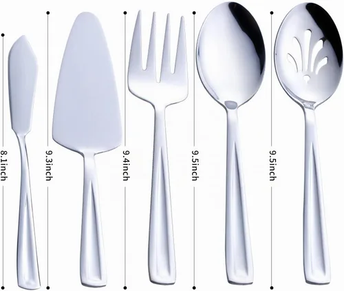 Vista 3 de GoGeiLi - Juego de utensilios de servir de 5 piezas de acero inoxidable, incluye servidor de pastel, cuchara de servir, cuchara de servir, cuchara