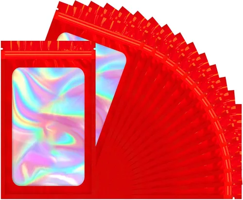 Vista 9 de 100 bolsas holográficas de tereftalato de polietileno, bolsas transparentes resellables, bolsa a prueba de olores, bolsa para pulseras, decoraciones