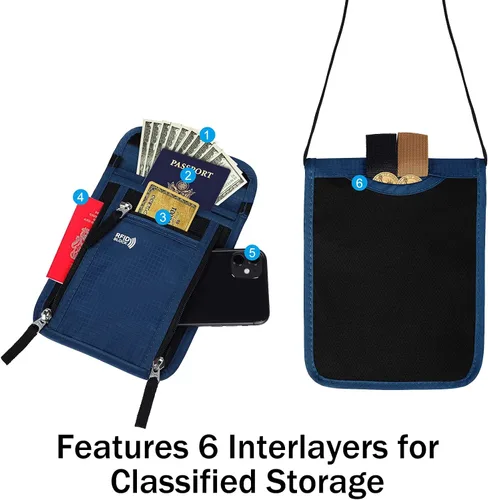Vista 3 de Bolsa de viaje para el cuello, cartera para pasaporte familiar, funda organizadora con bloqueo RFID RFID Blocking