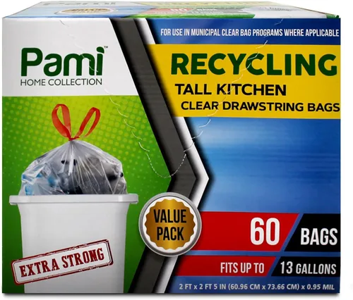 Vista 6 de PAMI Bolsas de basura altas con cordón de reciclaje para cocina, bolsas de basura de plástico extra fuertes, forros gruesos para cubos de basura