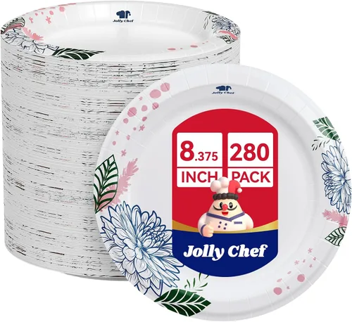 Vista 8 de JOLLY CHEF Platos de papel desechables resistentes con estampado de flores, a prueba de remojo, cortes, resistentes para uso diario