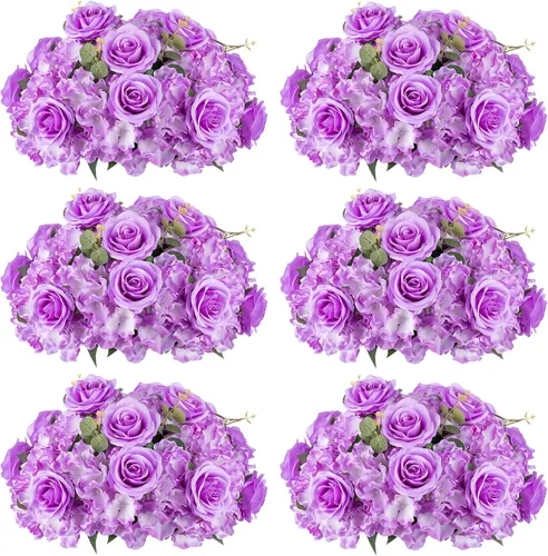 Vista 7 de BLOSMON Bolas de Flores Artificiales Centros de Mesa de Boda 2 Piezas 11.8" Lila Flores Falsas Rosa Hortensia Arreglo de Bolas Centro de Mesa