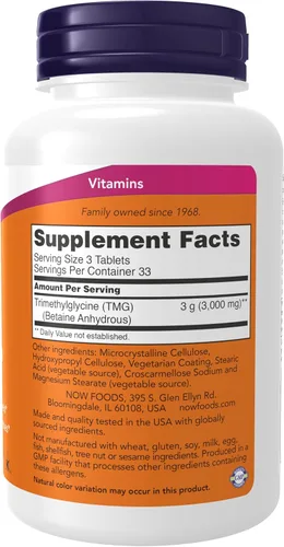 Vista 3 de Now Foods Extra Strength TMG 1,000 mg Tabs, 100 ct