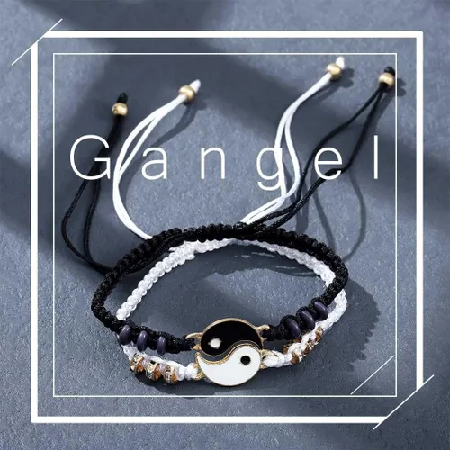 Vista 5 de Gangel Pulseras Yin Yang Tai Chi Bagua para pareja, novio, novia, amiga, hermana (1 par), Aleación de zinc+cuerda, Sin gemas.