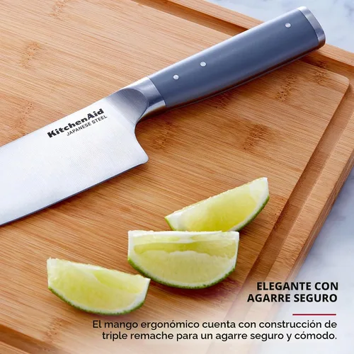 Vista 4 de KitchenAid Cuchillo de chef forjado gourmet con cubierta de hoja de ajuste personalizado, cuchillo de cocina afilado, hoja de acero inoxidable Gris
