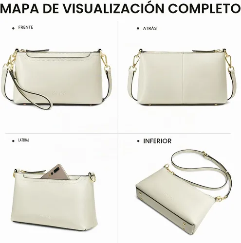Vista 7 de Kattee Bolso cruzado de cuero genuino para mujer, bolso pequeño Beige