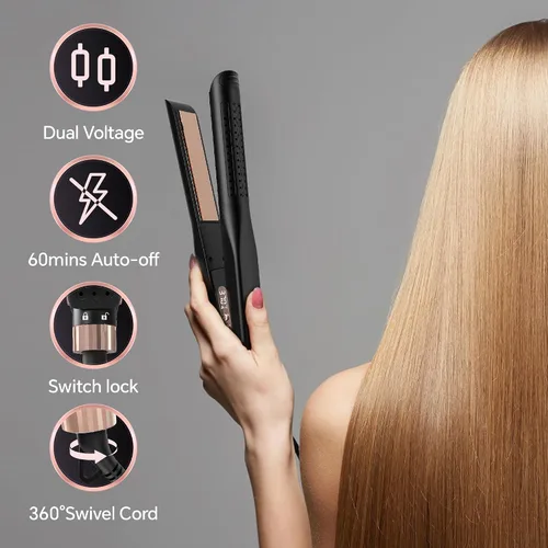Vista 4 de Nicebay Plancha plana para alisar el cabello, alisador y rizador de pelo, 5 temperaturas, calentamiento rápido, amplio voltaje