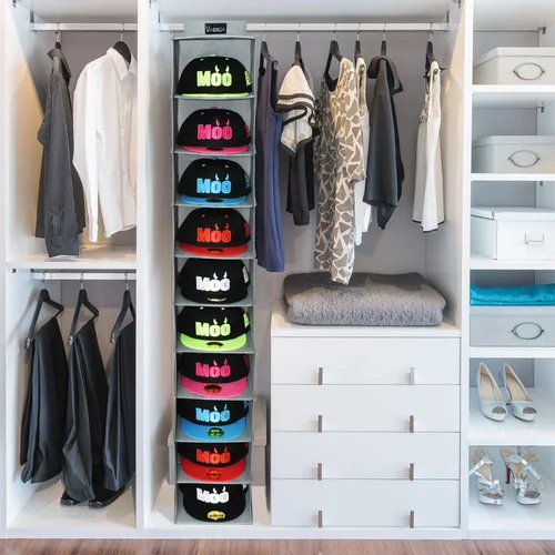 Vista 7 de VAESIDA Estante para Sombreros Colgante de 10 Estantes para Closet/Organizador para Almacenamiento - Mejor Soporte para Gorra de Béisbol, Gris
