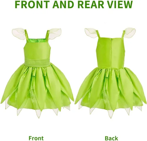 Vista 2 de Tinker - Disfraz de hada para niñas de 3 a 10 años, vestido de hada con alas y varita, ropa de Halloween, traje de fiesta de cumpleaños