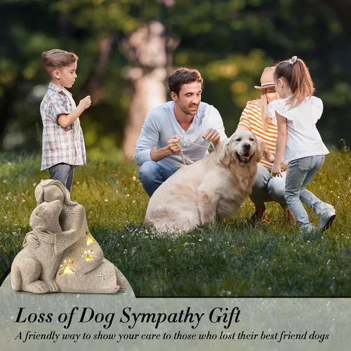 Vista 4 de INLOMEM Regalo conmemorativo para perros, escultura de granito, resina esculpida a mano, regalo de condolencia de pérdida de mascotas con portavelas
