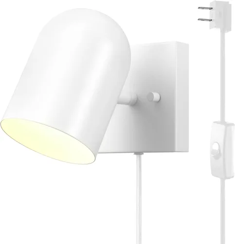 Vista 18 de Globe Electric 65000098 Lámpara de pared de 1 luz enchufable o cableada, negro mate, cable de tela trenzada de 1.8 metros, interruptor basculante