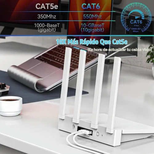 Vista 5 de Cable Ethernet Cat6 de 30 pies, cable de conexión Cat 6, cable de Internet Cat6, cable de red UTP, para interiores y exteriores, PoE, 24AWG CCA
