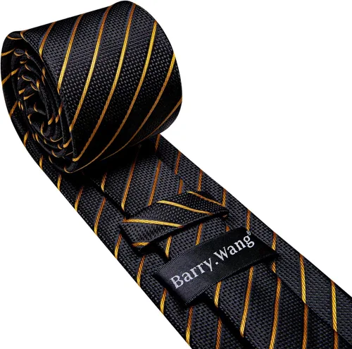 Vista 41 de Barry.Wang Juego de corbatas para hombre, corbata de seda a rayas, tejido a cuadros, gemelos formales, negocios, boda
