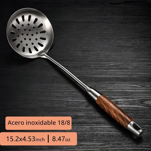 Vista 5 de GREATLINK Cucharón para colar, cucharas ranuradas para cocinar y freír, utensilios de cocina duraderos de acero inoxidable 304, cuchara coladora