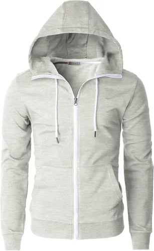 Vista 20 de H2H Sudadera con capucha y cremallera para hombre, ligera, de manga larga, básica, ajustada, de algodón, con bolsillo Cmohol048-gris