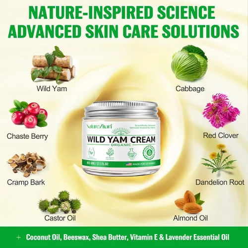 Vista 7 de Crema de ñame silvestre NATURE ZIRAN - Crema de ñame silvestre - Adecuada para aliviar síntomas durante períodos de cambio físico - para todo tipo